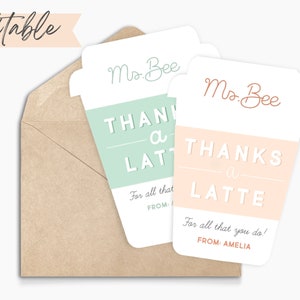 Editable Teacher Appreciation Thank You Coffee Gift Card Holder Printable Custom Teacher Gift Latte Card Daycare Pre School Kindergarten