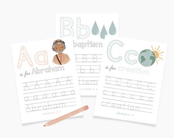 ABC Scripture Tracing Cards, Bible Verse Handwriting Practice (Digital Download)