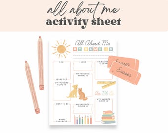 All About Me Activity Sheet, Back to School Craft (Digital Download)
