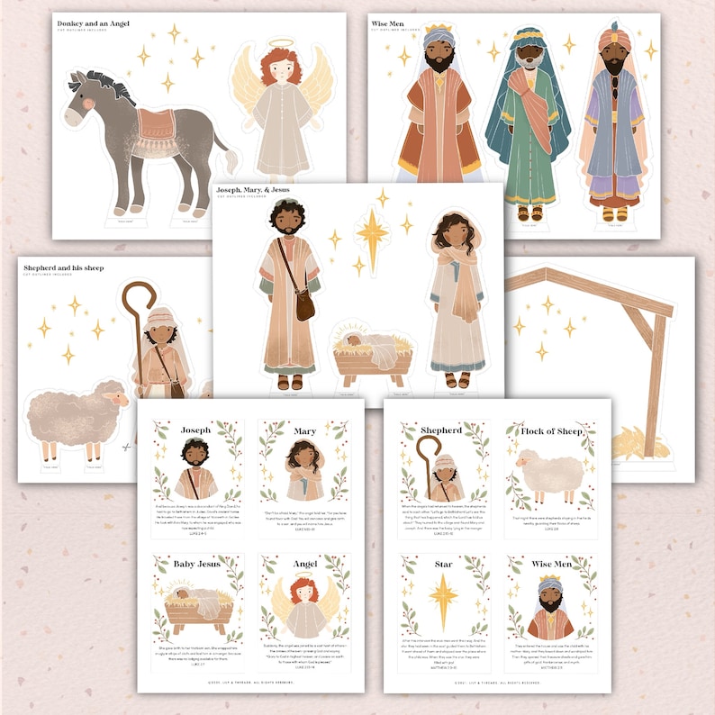 Editable Nativity Christmas Advent Scripture Cards Nativity Kids Activity Paper Dolls Homeschool Christian Bible Jesus Download PRINTABLE image 3