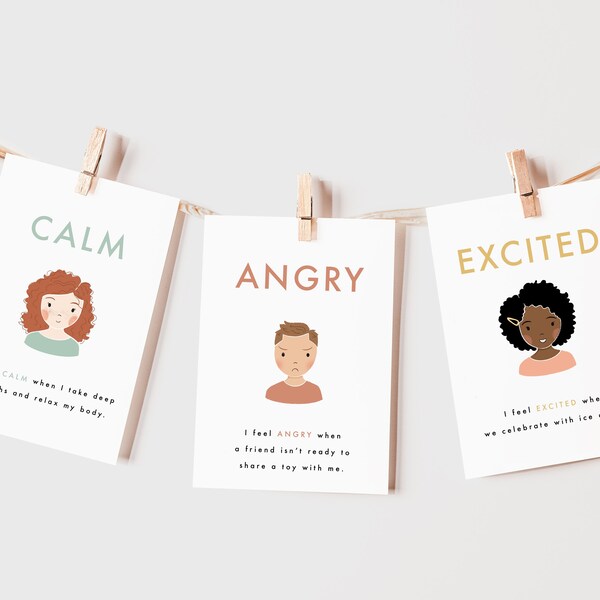 Feelings and Emotions Flash Cards, Classroom or Playroom Decor for Homeschool (Digital Download)