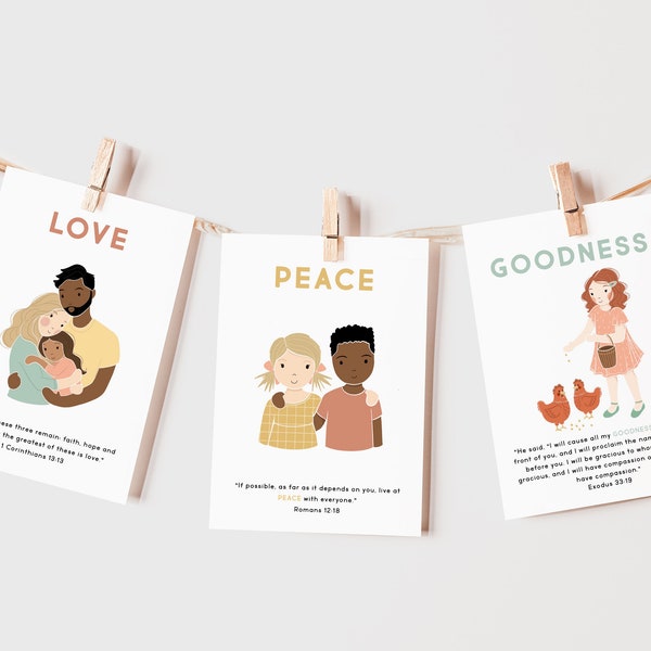 Fruit of the Spirit Flash Cards, Christian Homeschool Decor (Digital Download)