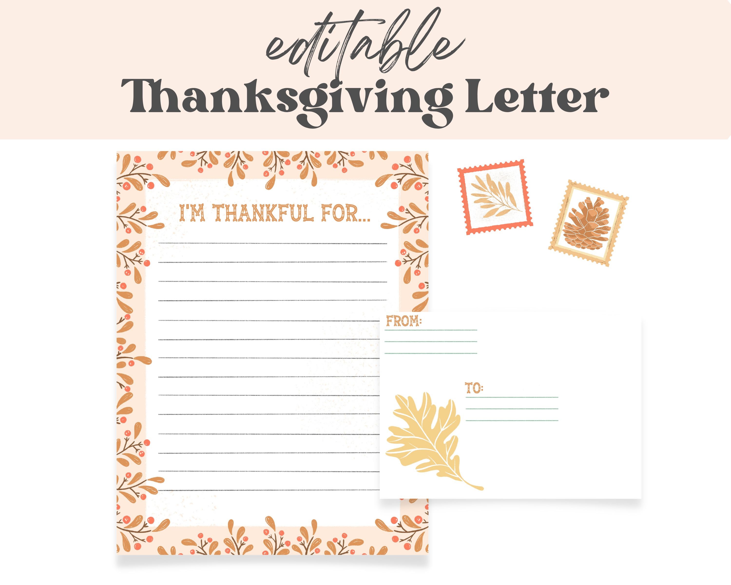 Thanksgiving Letter Template & Envelope Im Thankful for Etsy Thanksgiving Letter Template & Envelope Im Thankful for Etsy