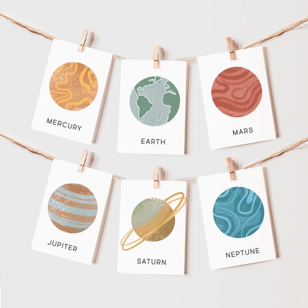 Solar System Planet Space Flash Cards | Montessori, Early Education Activity Outer Space Nursery Classroom Boy Room | Download PRINTABLE Art