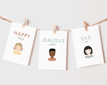 20 Feelings & Emotions Flash Cards Simple | Calming Corner, Montessori, Education, Nursery, Classroom Poster| Download PRINTABLE Art