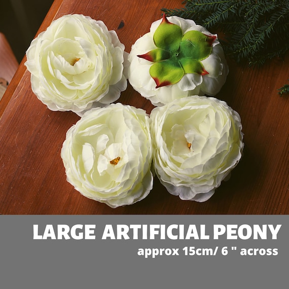 Very Large Peony, 6" Artificial Flower, Artificial Silk Peony,Hair Accessories Big Peonies Wedding Deoration, Floral Crown Cream White Ivory