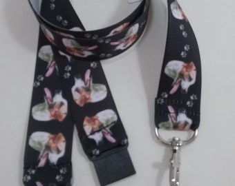 Lanyard Jack Russell Dog marine ruban ID badge holder breakaway fastener wivel lobster clasp handmade gift Lanyard Jack Russell Dog Navy