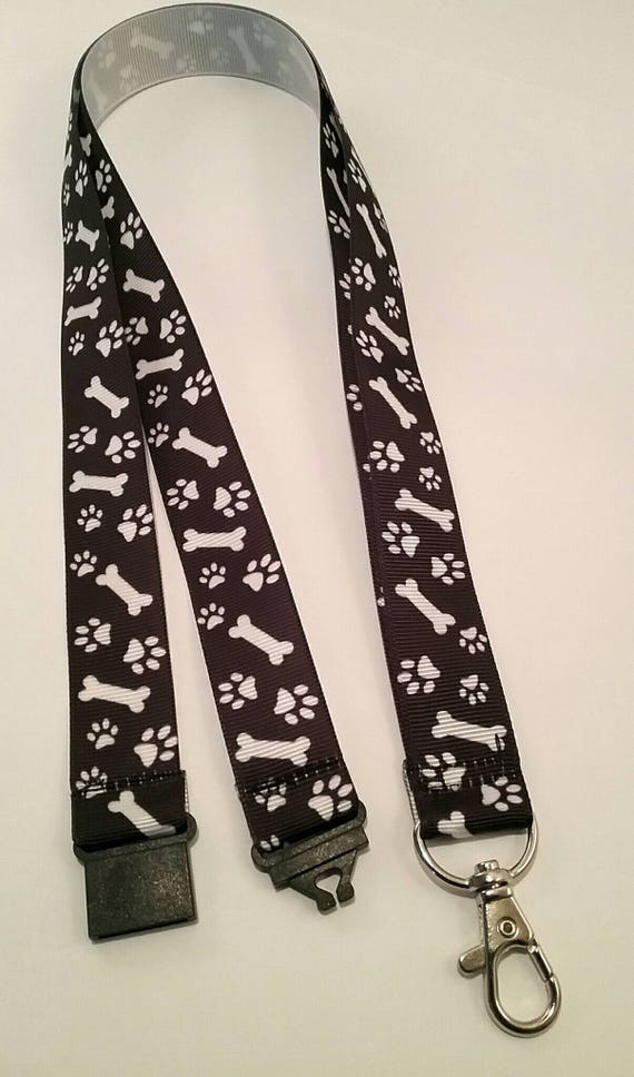 Lanyard Paw Print Dog Bone on Black ID Badge Holder Safety Etsy UK