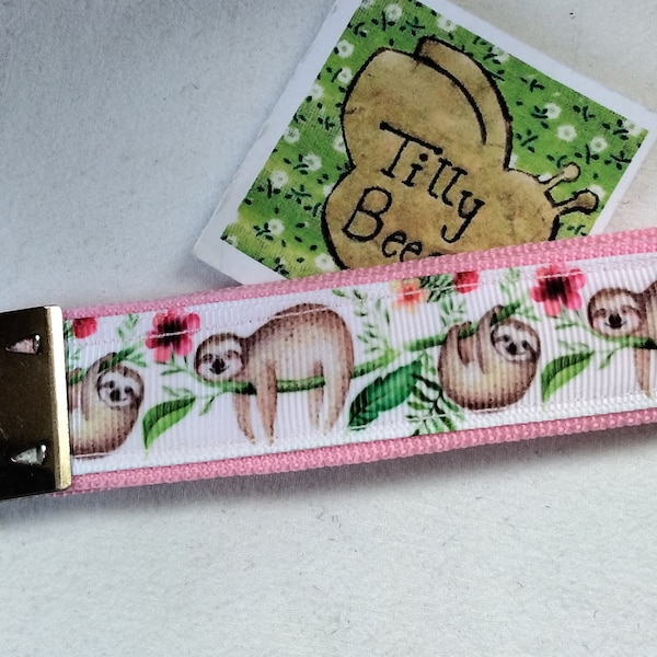 Sloth Keyring key fob Strong Ribbon & webbing SLOTH thumb keyring zip pull bag tag teacher gift student gift cute Christmas gift lazy animal