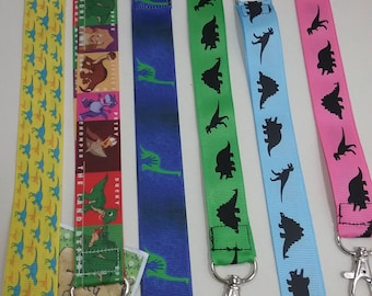Dinosaur ribbon Lanyard ID badge holder safety breakaway clip lobster clasp handmade student school teacher gift choose from 6 patterns