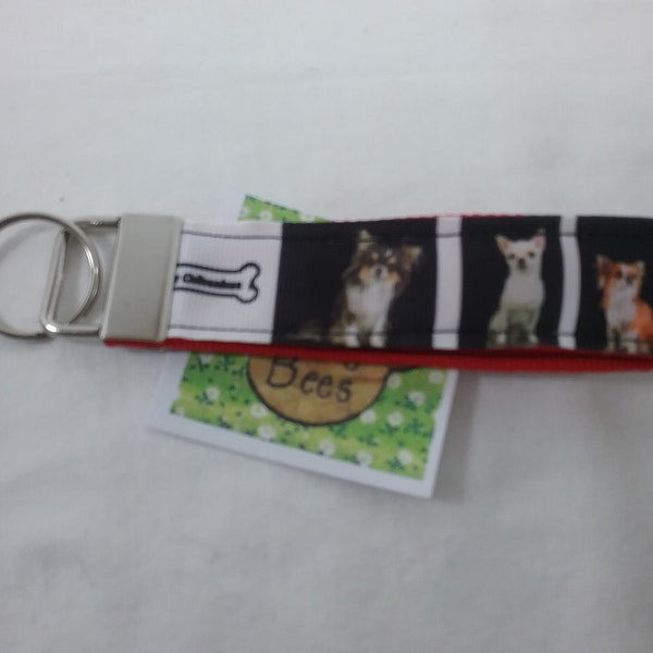 Modèle de chien Handmade Key ring Ribbon - sangle keyfob Chihuahua dog zip pull or bag tag teacher gift dog gift gift idea
