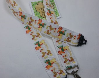 Lanyard Hen Chicken Rooster Cockbird pattern ID holder safety clip Easter Christmas Birthday gift cute chicks