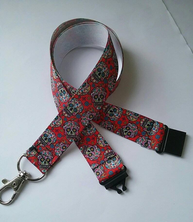 Red Sugar Skull Lanyard Whistle ID Badge Key Holder Safety Etsy UK