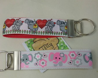 Valentines Key fob Strong Ribbon & webbing Elephants thumb keyring zip pull bag tag teacher gift student gift cute key ring birthday gift