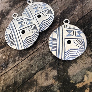 Sterling Silver Pendant Drop, Geometric Pattern with Center Hole, 20x1.5mm Antiqued Sterling Silver Flat Charm, Satin Finish, 3.43 grams