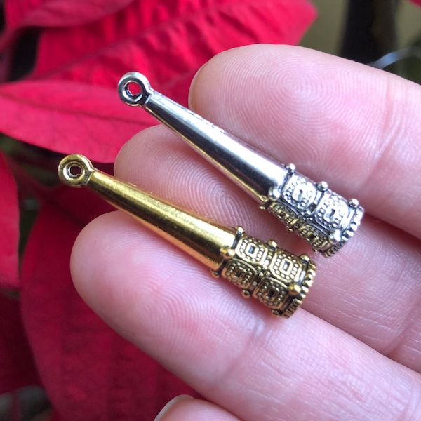 Bolo Tip with Loop,  2 pair, Antiqued silver or gold, 4 pcs, 29x8mm | Cone End Cap connectors | tips for bolo tie | Glue-in