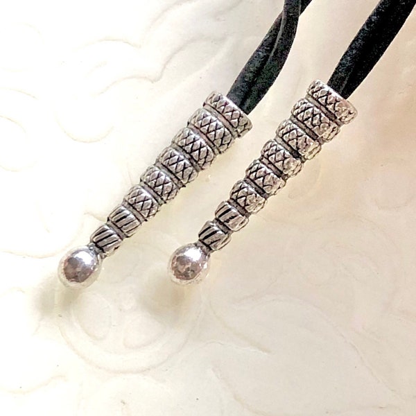 Bolo Tip, 2 pairs, 31X7mm, Antiqued silver finish, Crosshatch Textured, 4 pieces