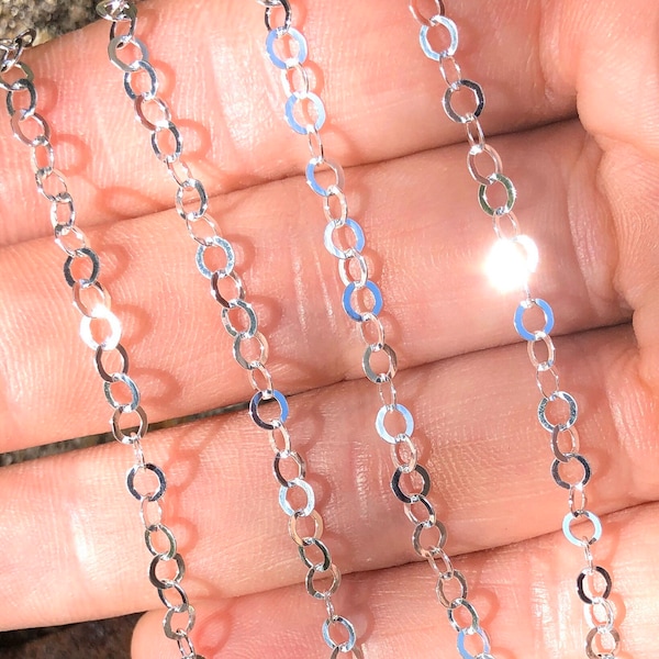 Chain, Sterling Silver, 3.5mm, Unfinished by the Foot | 925 Sterling Silver Round Link, Flat Cable, Chain | DIY Jewelry