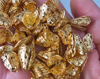 Bead Caps, 12mm, Bell, Cone 6, 12 or 24 Pc Goldplated Brass Teardrop Beadcap  for DIY Jewelry, Tassels, Long Beads, Teardrops, Drops, Dangle