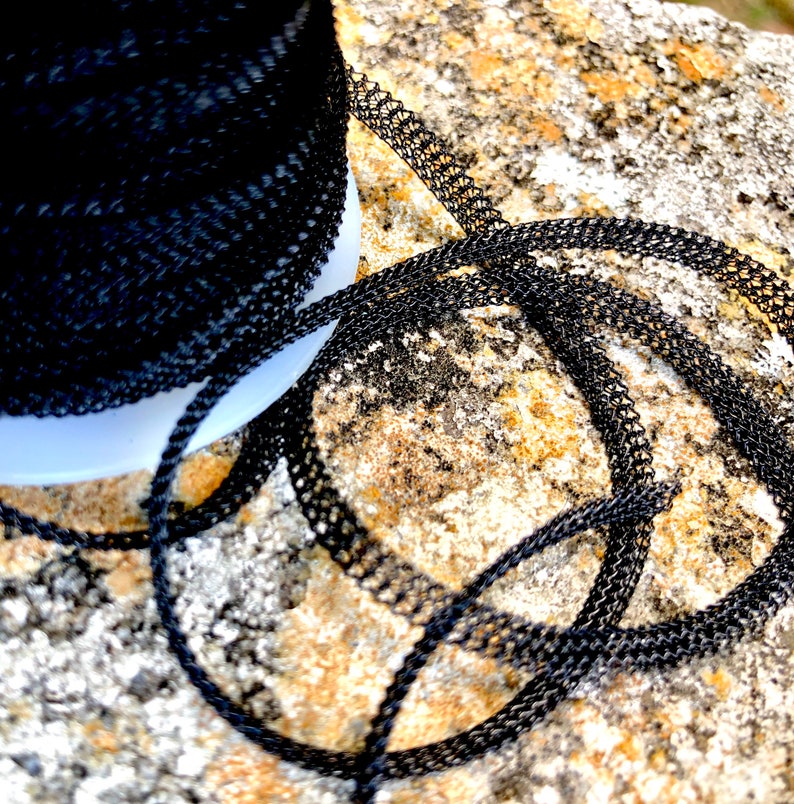 Knitted Wire Viking Mesh Chain by the Foot Copper, Silver, Black, Gold, Round, Flat Knitted Wire Mesh Tube, Slider Chain for DIY Jewelry image 8