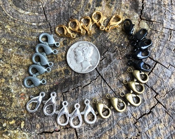 5 pcs Lobster Claw Clasps, 5 Colors // Black Swivel, Antique Gold, Antique Silver, Silverplate, Goldplate// Clasps for DIY Jewelry