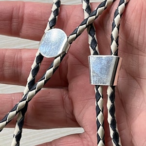 Bolo Tie Slides, Round or V-shaped, 19x14 & 17x16 | Simple Bolo Tie Setting, Silver, fits 4-5mm Cord | Bolo Tie Supplies, 4 pcs