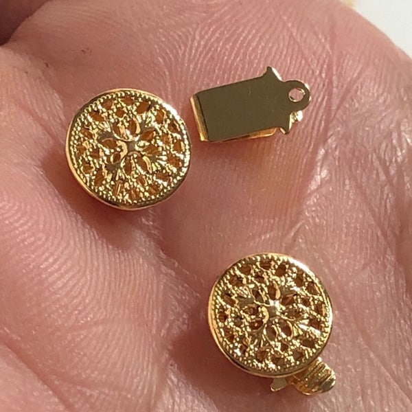 Tab Clasps, Filigree, 9mm Round, 3 pcs, High Quality Goldplated Safety Clasp | Gold Tab Clasp for Bracelet, Necklace, Gold Findings, 3 piece