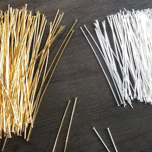 Headpins, 100pcs, Gold or Silverplate, 1-1/2”-2” Headpins for DIY jewelry | Wire pins for jewelry making| Soft pins for wire wrapping, DIY