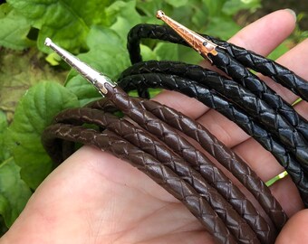 Leather Bracelet With Bolo Braided Leather Cord