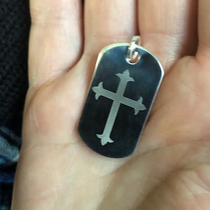 Silver Cross, Dog-Tag pendant, 35x20mm with jumpring | Cross dog-tag, sterling silver | Cross Drop, focal, pendant, medallion, tag