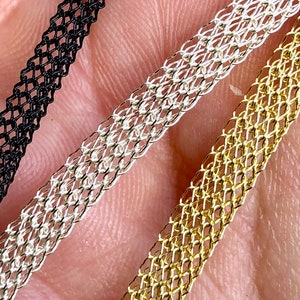 Knitted Wire Viking Mesh Chain by the Foot Copper, Silver, Black, Gold, Round, Flat Knitted Wire Mesh Tube, Slider Chain for DIY Jewelry 48 Inches