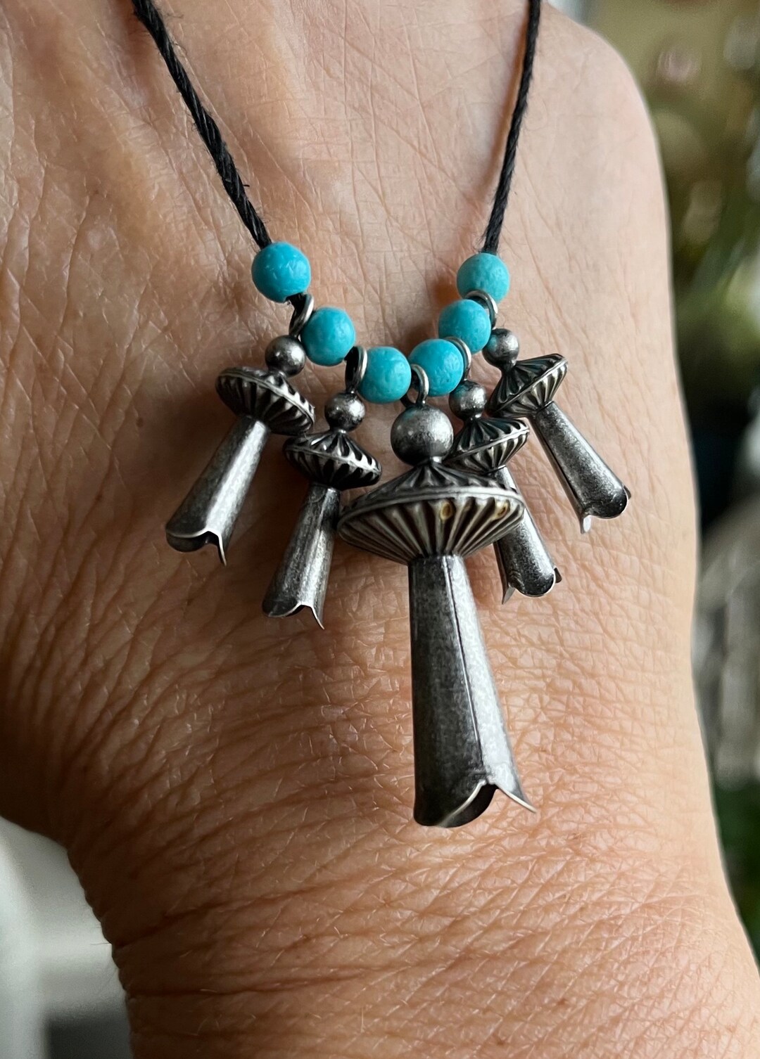 Squash Blossom Drop, Antique Silverplated Brass & pewter, 34x15mm