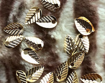 leaf charms, gold over brass, 6.5x4mm, 20pcs | Leaves for charms bracelets, dangles, DIY Jewelry | Nature, drilled Leaf findings