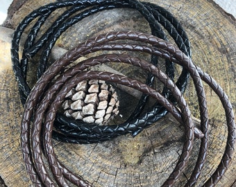 3 Yards Braided Leather Cord 6mm Round Black Bracelet