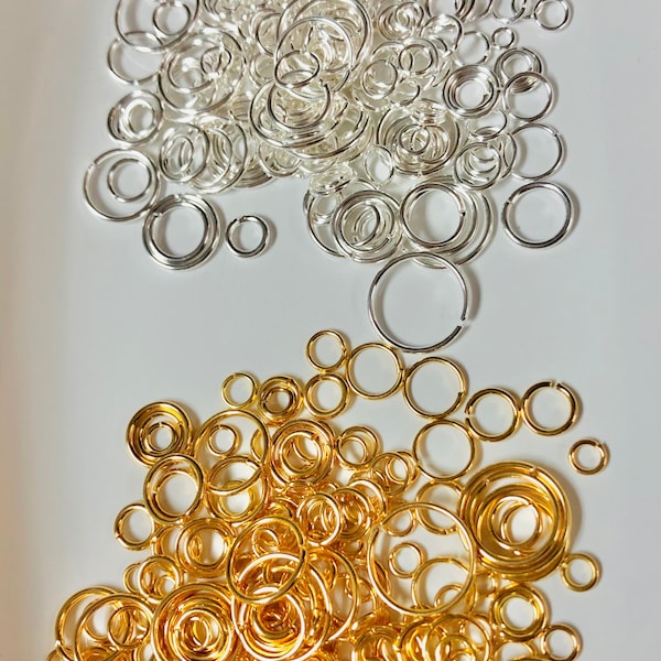 1 Oz Jumpring Assortment, Split, 3-12mm, 1 Oz Silverplated (SLP) or Goldplated (GLP) Jump-ring Lot for DIY Jewelry Supply