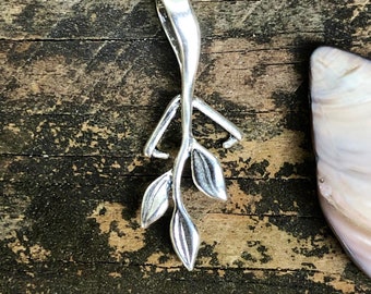 Large Bail, Long Leaf Branch, Sterling Silver for Top-drilled | 925 Leaf Branch Pinch Bails for Stones, Cabs, Pendants | DIY Jewelry Bails