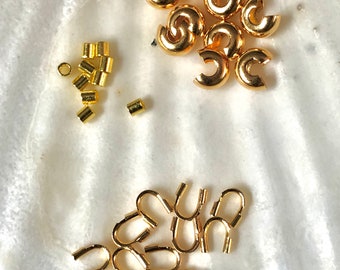 30pc Crimp Kit DIY Jewelry / Wireguards, Crimp Tubes & Cover / Goldfilled, Sterling, Antique Gold, Copper, Gold Pl, Silver Pl, Gunmetal Grey