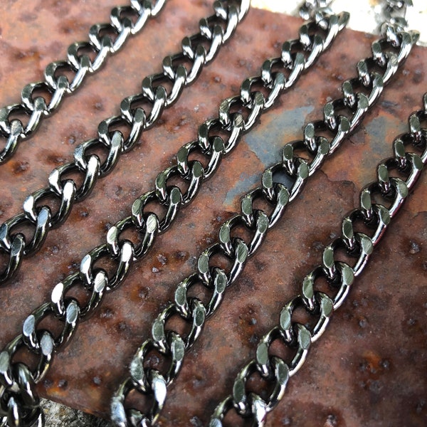 Gunmetal Steel Diamond Curb Chain 7mm | Unfinished Chain by the foot |  Large Heavy Chain | DIY Men’s Jewelry | Gunmetal, Goth, Steampunk