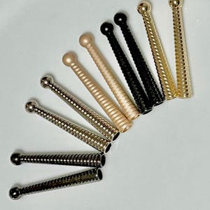 Bolo Tips, Pair, Black, Silver, Gold, Mat Gold, Gunmetal, 50x7mm Long Bolo Tips, Ridged Line for Bolo Ties & Necklaces, 5mm ID, choose color
