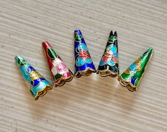 Cone Ends, Enamel Floral Butterfly, Bolo Cone Endcaps, 5 Color Choices, 22x10mm, Gold Enamel Cone Endcap, 8mm ID hole, Beautiful!