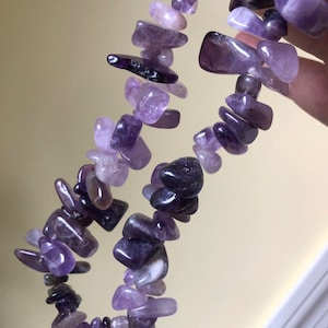 Amethyst Chip Beads, 7” strand, Natural Gemstones, Asst Sizes, 8-20x6-10x8mm, top-drilled | Gift for Mom, Feb Birthstone, Violet, Purple Gem