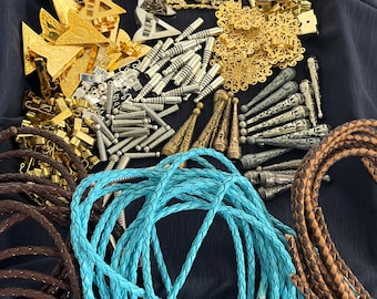 Bolo Supply Kit, Tips, Slides and Leather, DIY Bolo Ties, Groomsman, Gifts, Huge Lot Bolo Assortment