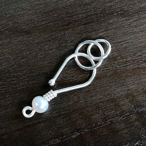 Clasp, Pearl, Cultured, Hook & Eye with 2 Jumprings | 925 Sterling Silver Hook Clasp with Pearl | Silver Cultured Pearl Clasp | DIY Jewelry