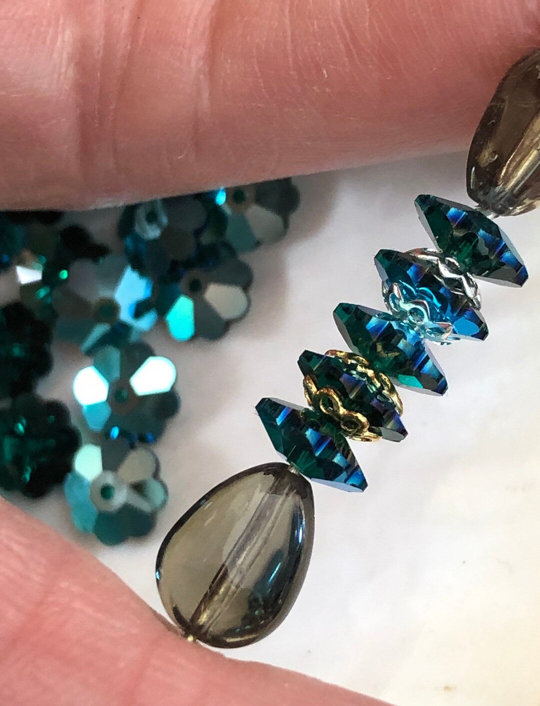 Emerald Green Swarovski Margarita Flower Beads, AB Shimmer Effect, 10 Pcs, 8mm Rondelle Flower