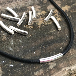 Curved Silver Tube Bead Pair, Round, 15x3mm, 2mm ID | Curved Sterling Silver Tube for DIY Necklace, Bracelet, Anklet, Curved Silver Jewelry