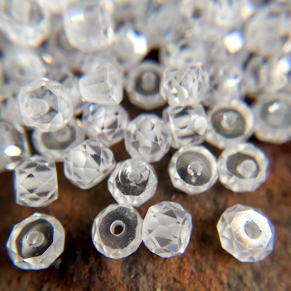 50pcs Faceted CZ Rondelles // Faceted Cubic Zirconia, 3mm Beads// Centerdrilled Cubic Zircon Rondelle Bead, 50pcs // December Birthstone