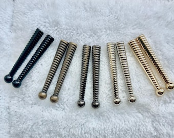 Bolo Tips, Pair, Black, Silver, Gold, Mat Gold, Gunmetal, 50x7mm Long Bolo Tips, Ridged Line for Bolo Ties & Necklaces, 5mm ID, choose color
