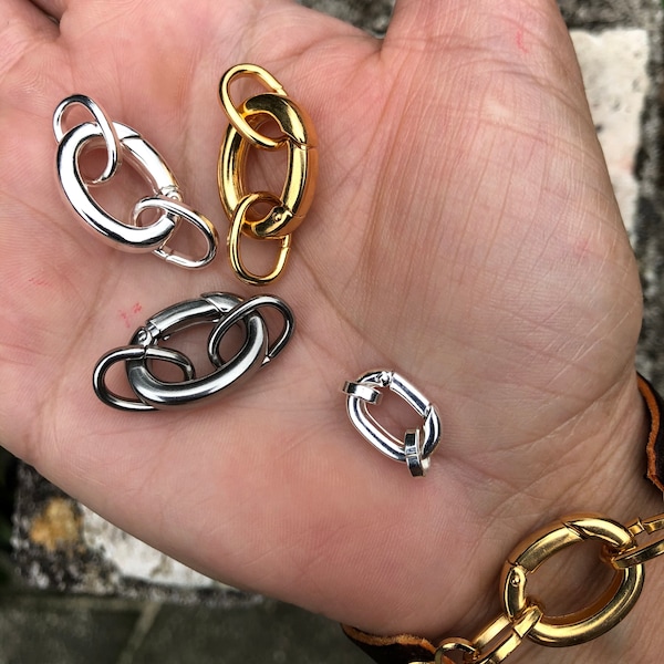 Clasp, Selfclosing, Oval, triggerless Stainless Steel, Gold, SilverPlate, Gunmetal | DIY jewelry supply Large Oval Chunky Clasp Mens Jewelry