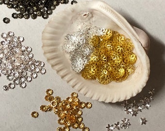 Beadcaps, Ribbed, Star, Filigree 5, 50 or 100 pcs | 3X1 & 6x1mm SLP, GLP, Antique GP, 4mm Goldfilled, Sterling Silver Beadcaps, diy Jewelry