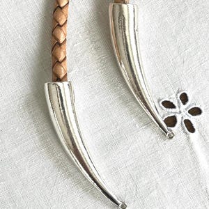 Curved Cone tips, 2 pcs, long, up to 9mm cord, 63x14mm, Loop, open "window"  Silver, Bolo Tie Tips, Glue in, resin pour, custom tie, Bolo